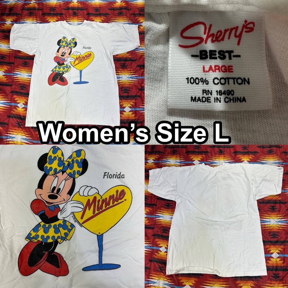 Vintage Florida Walt Disney Minnie Mouse White T-Shirt Women’s Size Large